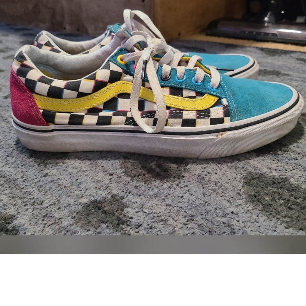 Vans Women's Multicolor Checkerboard Sneakers - Blue, Yellow, Black & White